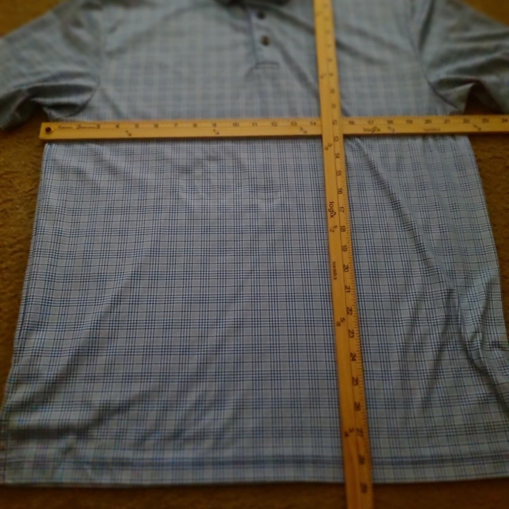 STAYDRY Mens Blue Plaid‎ Golf Polo Shirt Short Sleeve Breathable Pro Size L